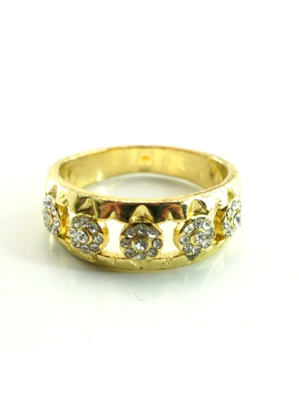 Vintage Gold-Tone Floral Rhinestone Band Ring Size 11